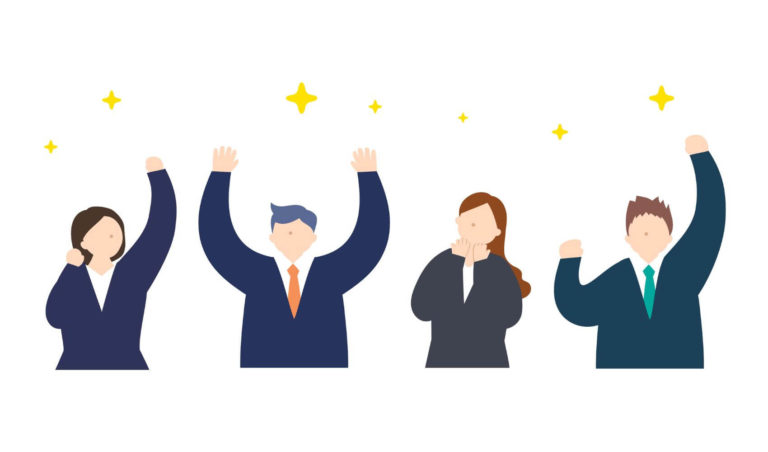 喜ぶ従業員たちのイラスト