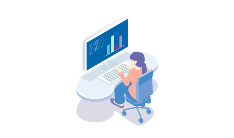 パソコンに向かう女性のイラスト